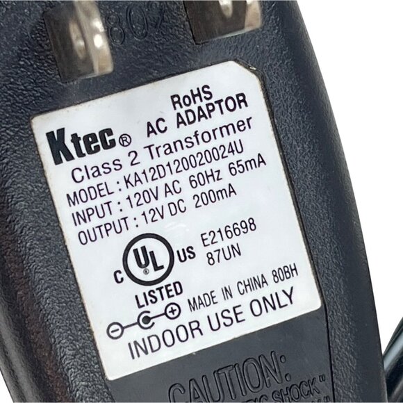 Ktec AC Adapter Class 2 Transformer 12V DC 200mA Model KA12D120020024U Indoor - Picture 2 of 4
